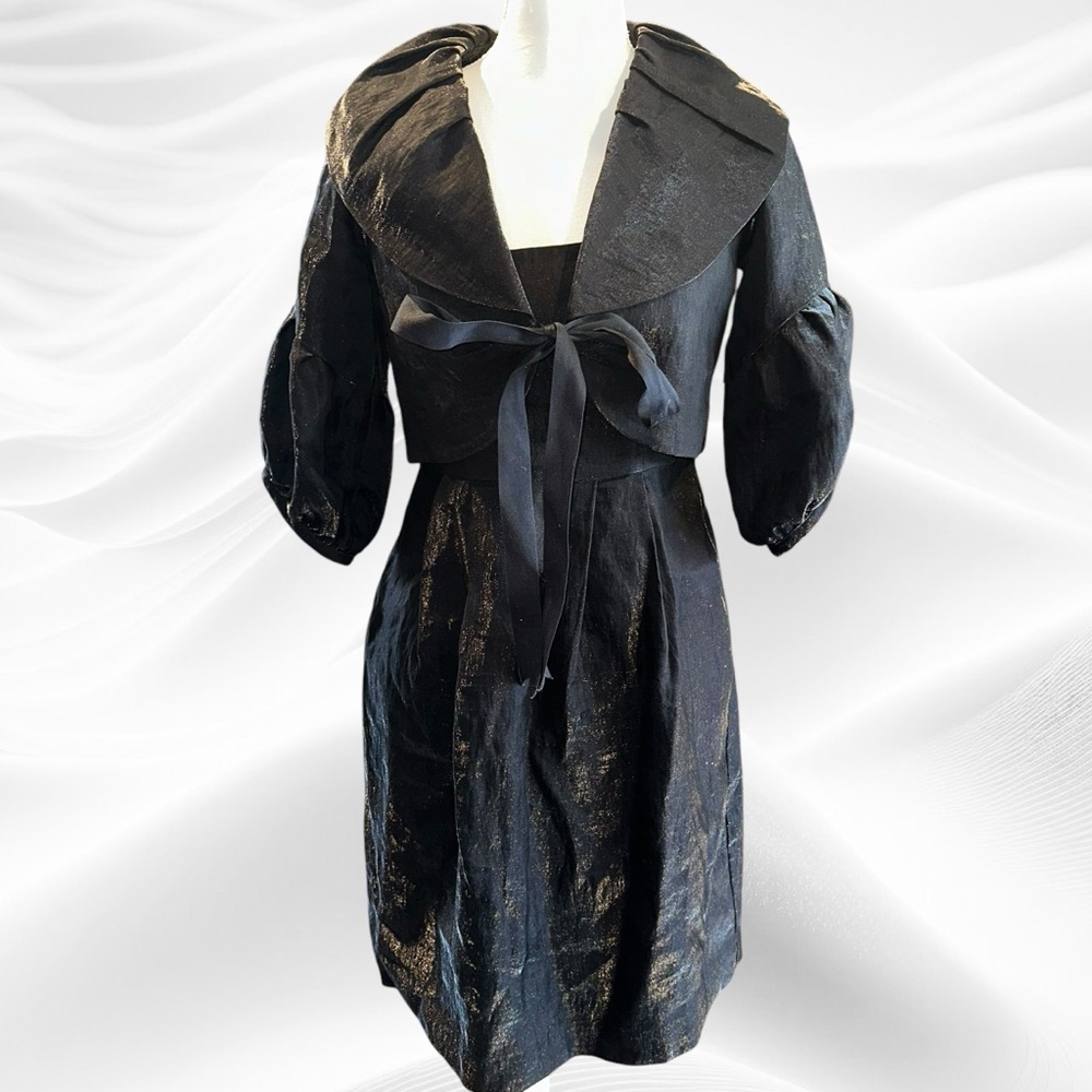 Yoana Baraschi Sleeveless Dress Metallic Shimmer Linen w/Bolero jacket 6/4‎ USA